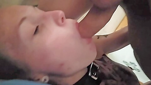 Tattooed trans woman with a tight pussy deepthroated