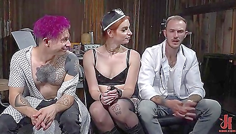 Two women with one cock in the mouth and one in the other mouth