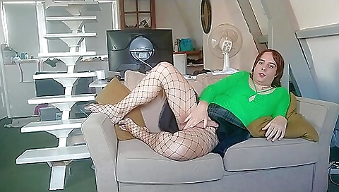 Redhead babe fucked in her underwear and masturbates