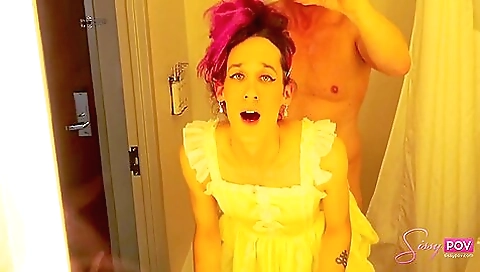Red-haired tranny gets her asshole fucked by her boyfriend