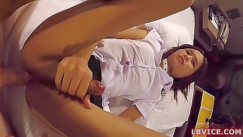 Asian slut 18+ in sexy outfit fucks her ass and mouth