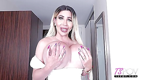 Busty blonde is getting a facial on her face after a great blowjob