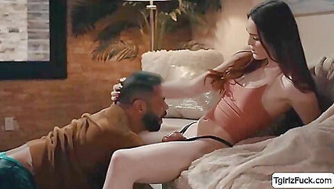 Busty brunette gets deepthroat and ass in a big cock