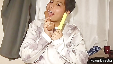 I masturbate with a toy while having a solo film clip