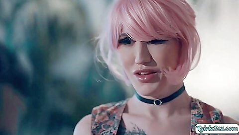 Busty tattooed bitch in lingerie gets her cunt fucked