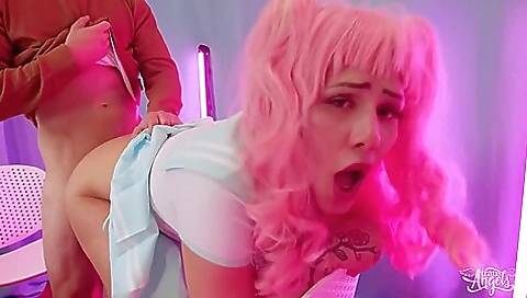 Beautiful pornstar in sexy black stockings and red head