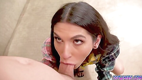 Brunette babysitter takes turns fucking her handsome male