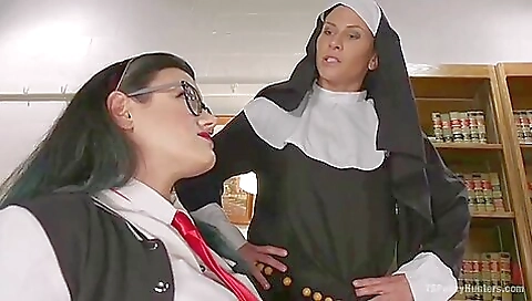 Busty catholic girl with tattoos fucks her succubus
