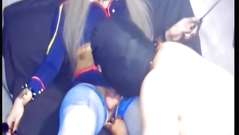 Busty shemale teen fucks guy with dildo in cosplay