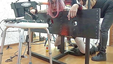 Tight body slut 18+ getting a dildo and a hand-cuffing