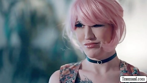 Redheaded shemale and stepbrother fucking in a hardcore vid