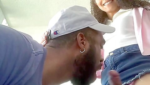 Ebony shemale gets her mouth filled with cum in her hardcore clip